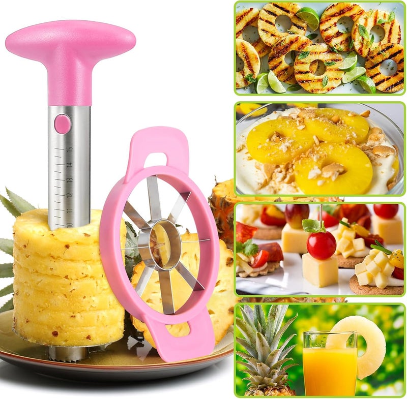 OOKUU Pineapple Corer, Stainless Steel Pineapple Peeler Slicer with Reinforced Thicker Blade, Measure Marked Core Remover, Pink - Image 5